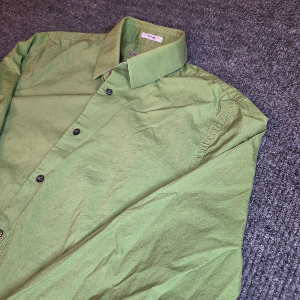 Express 1MX Fitted Mens Lime Green Button Up Shirt Medium 15-15.5 Long‎ Sleeve